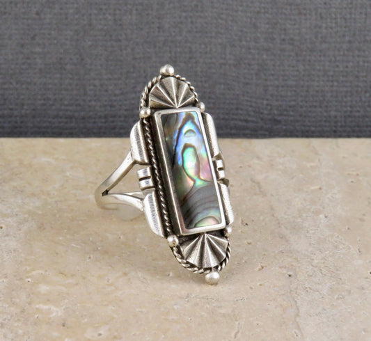 Silver Ornate Abalone Ring