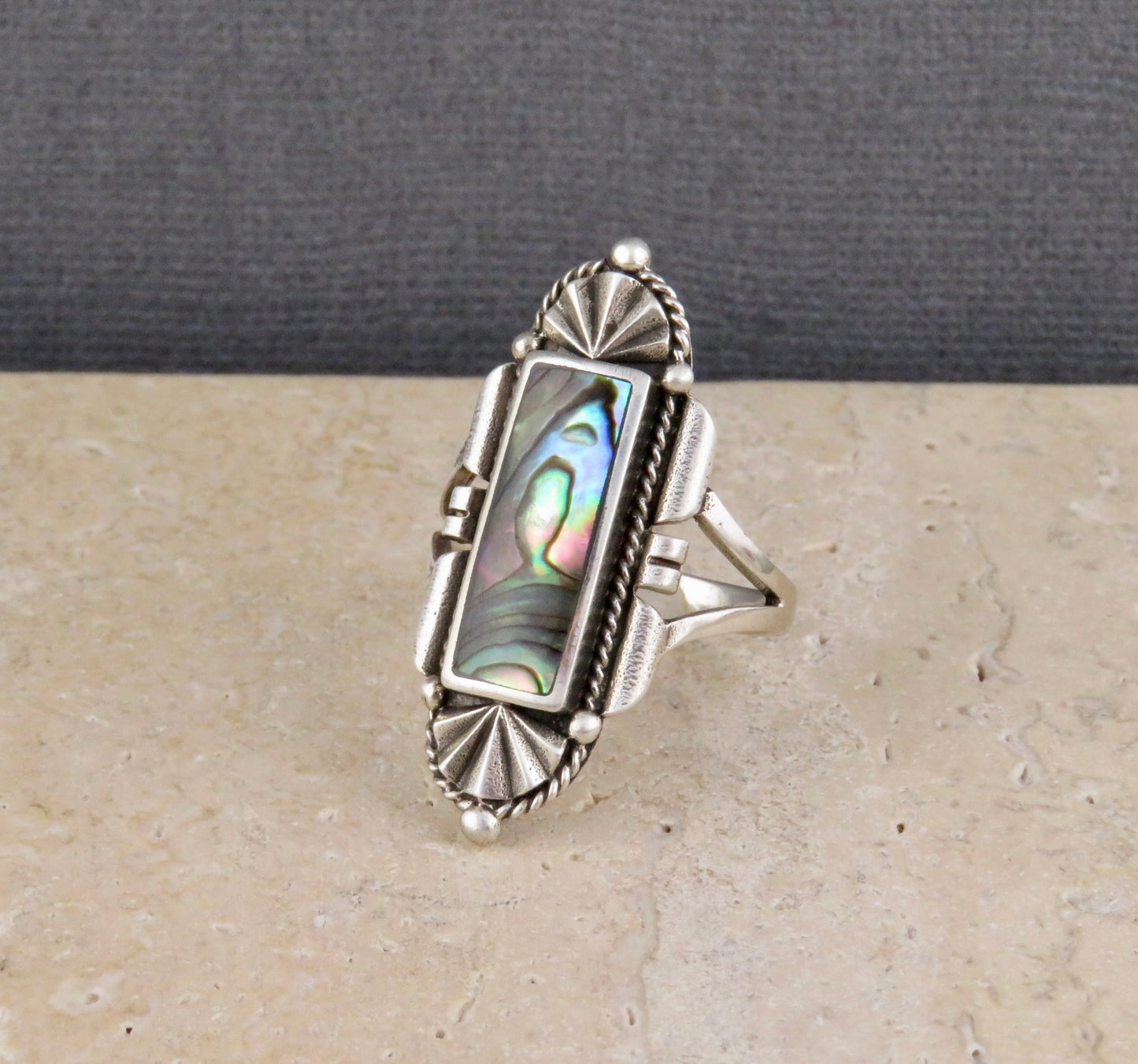 Silver Ornate Abalone Ring