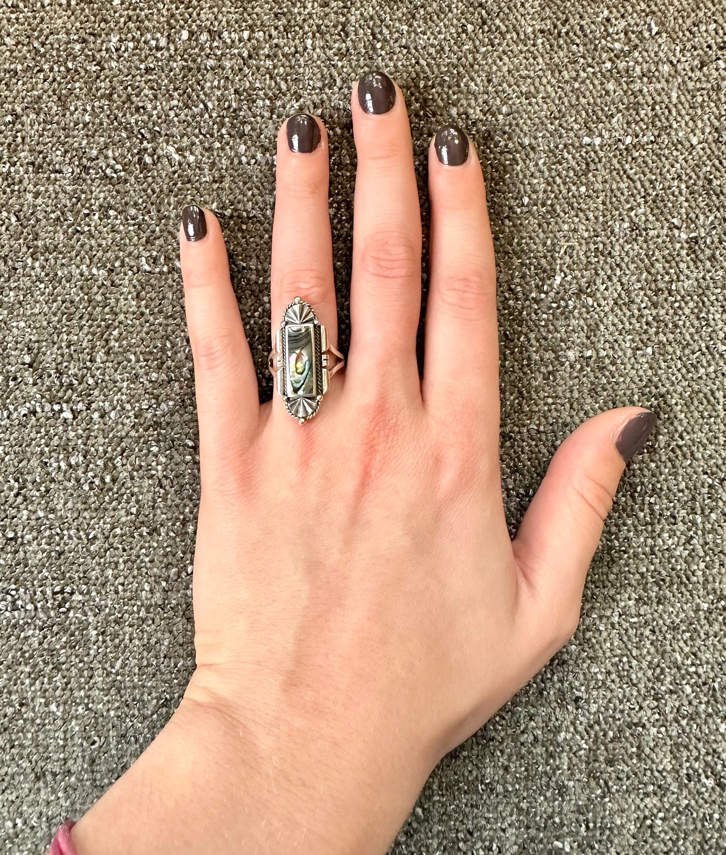 Silver Ornate Abalone Ring