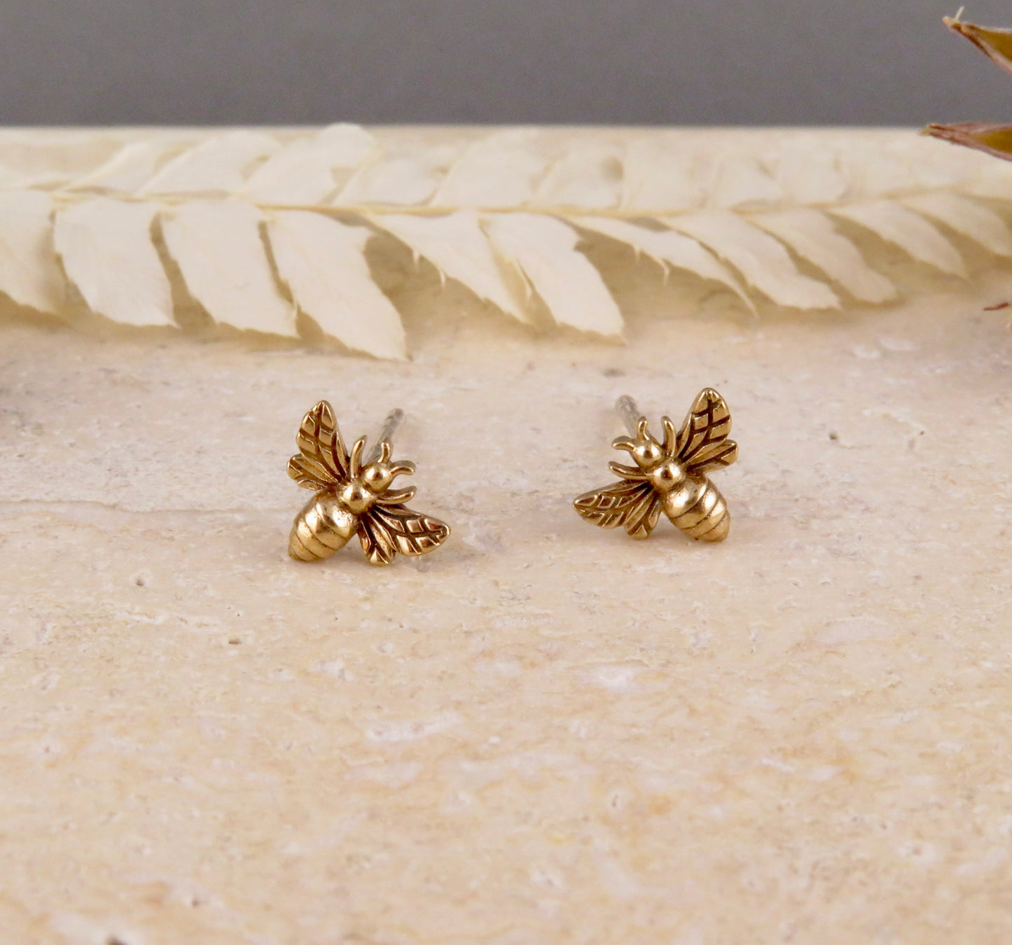 Bee Post Earrings - Bronze