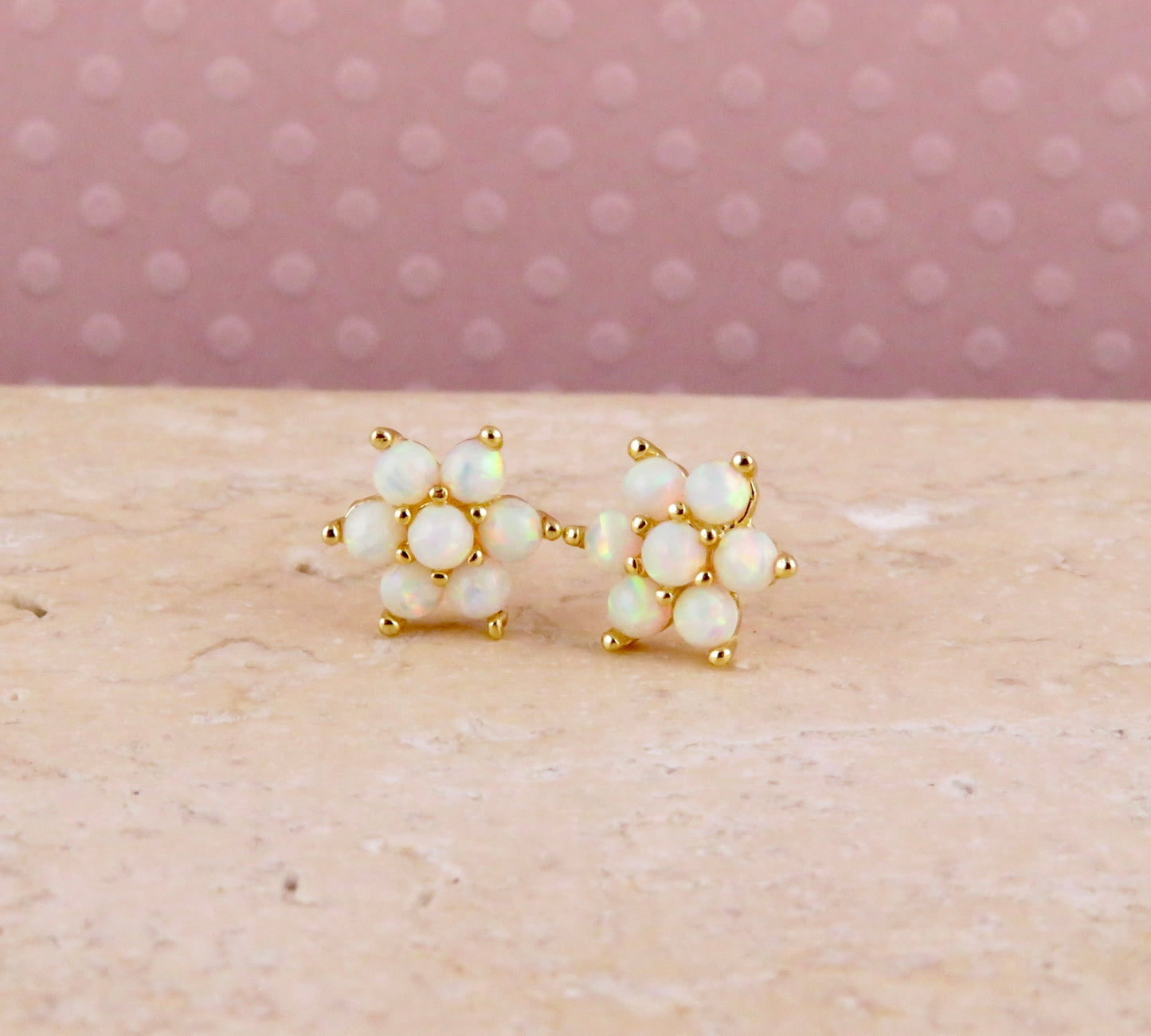 White Opal Flower Post Earrings