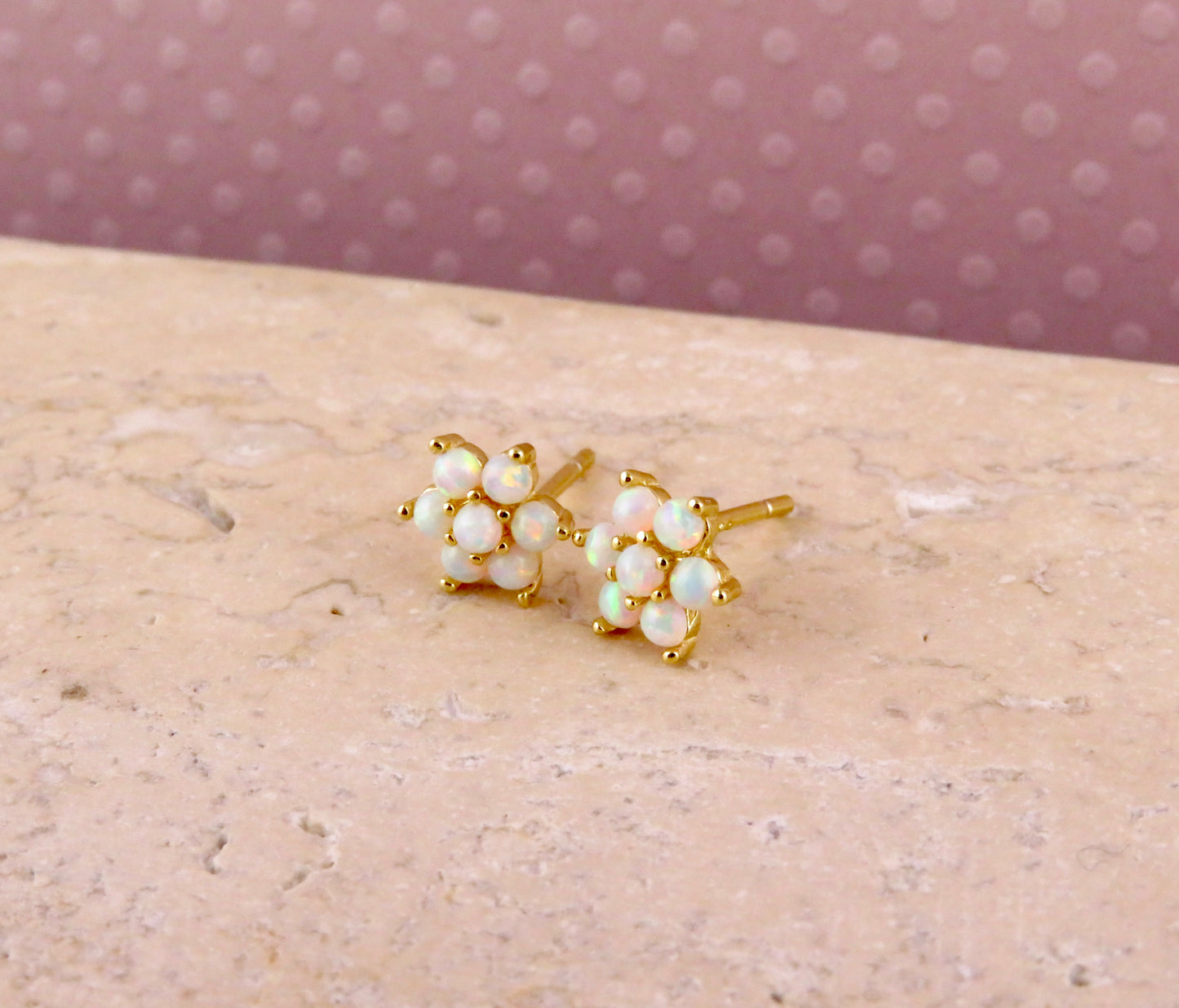 White Opal Flower Post Earrings