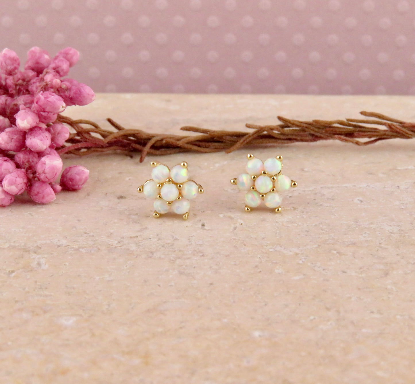 White Opal Flower Post Earrings
