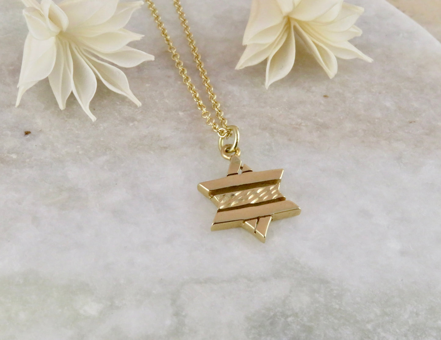 Solid Gold Divided Star of David Necklace