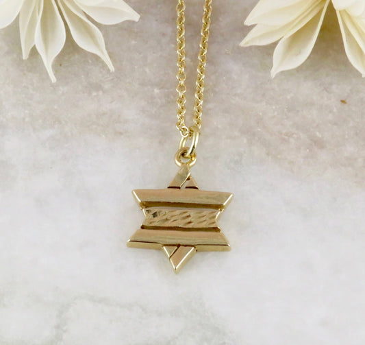 Solid Gold Divided Star of David Necklace