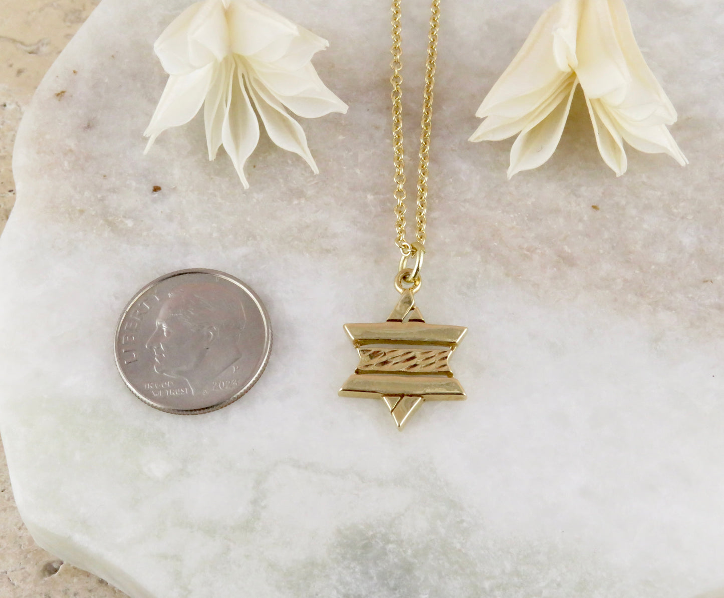 Solid Gold Divided Star of David Necklace