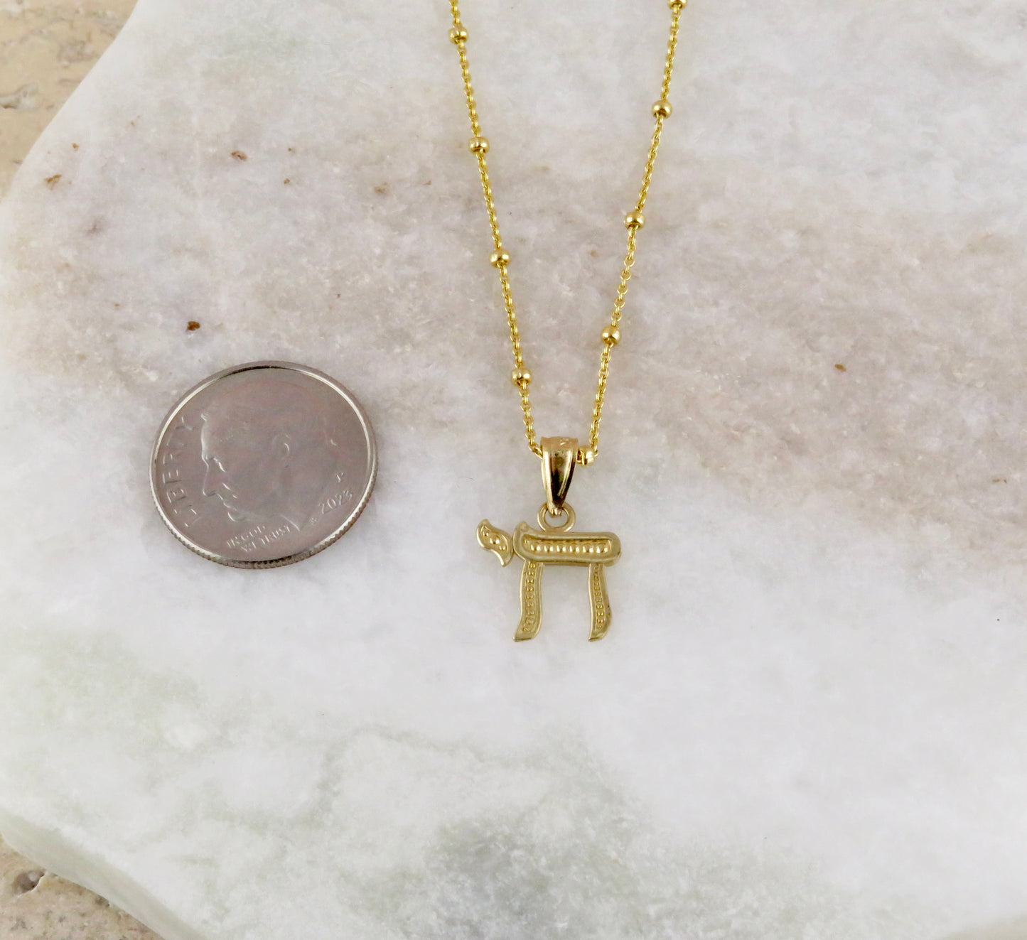 Solid Gold Textured Chai Necklace