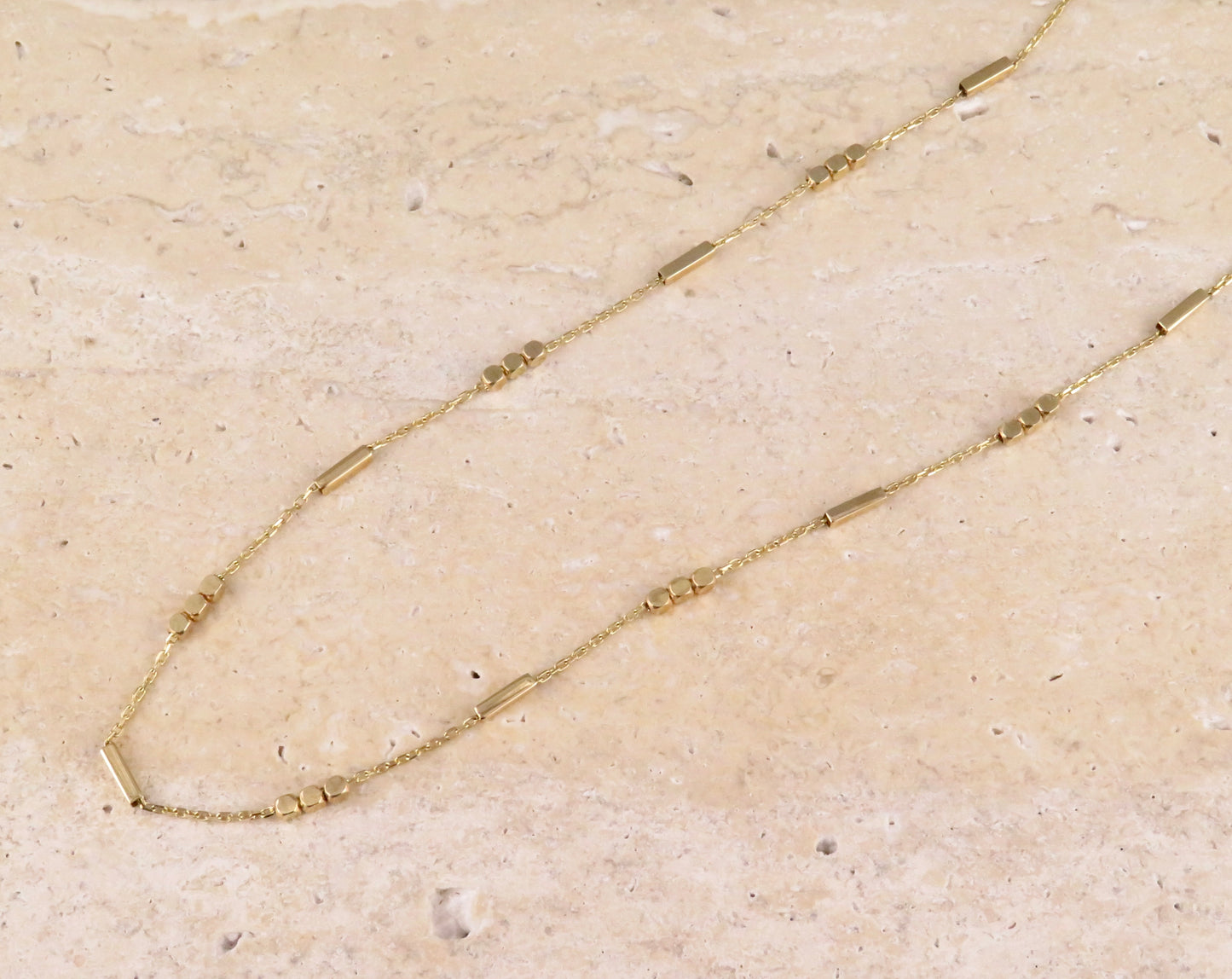 Solid Gold Alternating Beads Chain Necklace