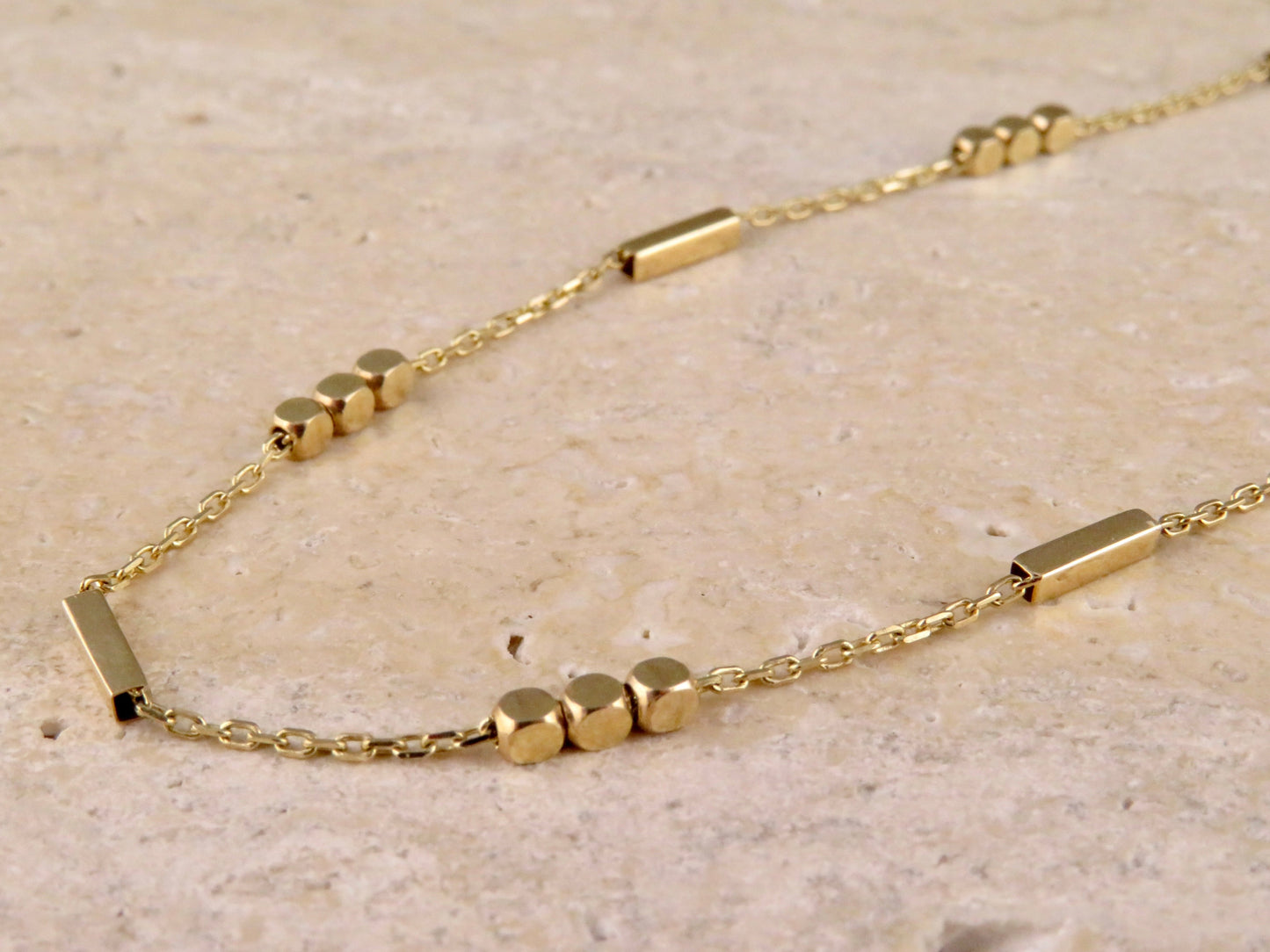 Solid Gold Alternating Beads Chain Necklace
