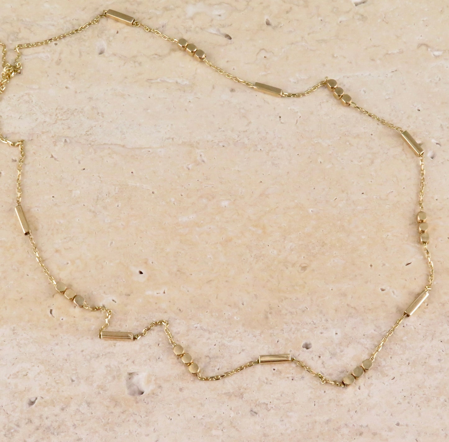 Solid Gold Alternating Beads Chain Necklace