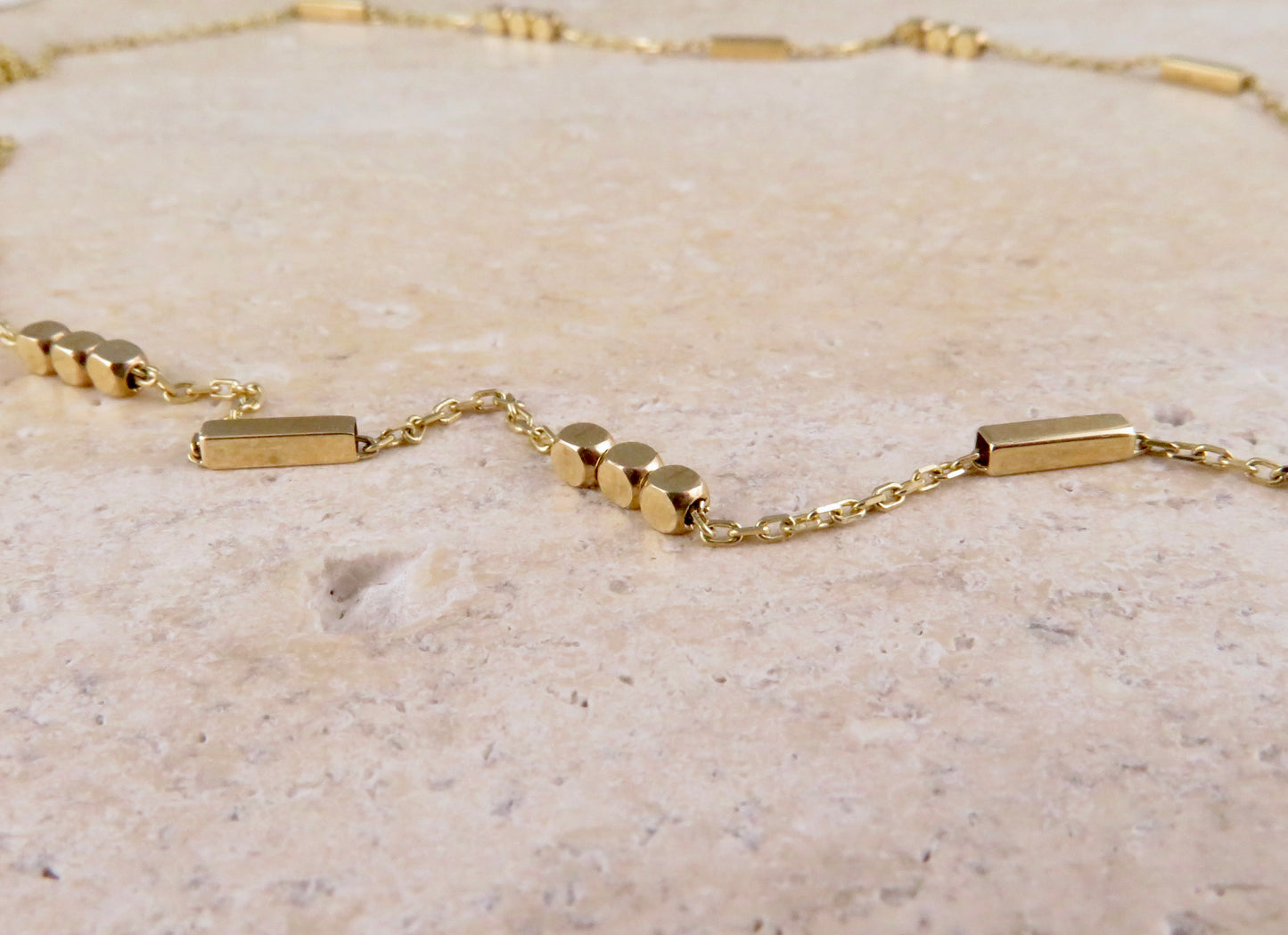 Solid Gold Alternating Beads Chain Necklace