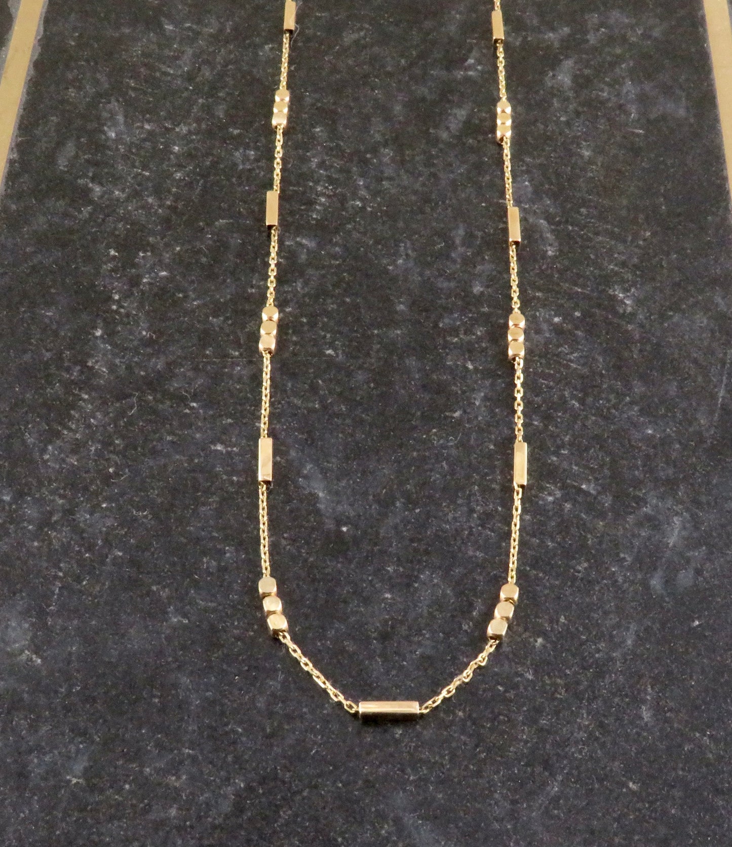 Solid Gold Alternating Beads Chain Necklace