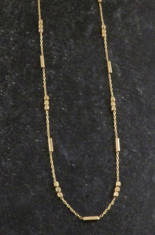 Solid Gold Alternating Beads Chain Necklace