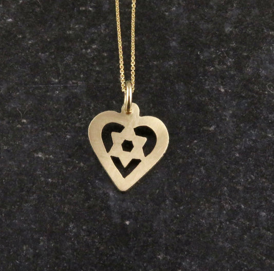 Solid Gold Star of David in Heart Pendant