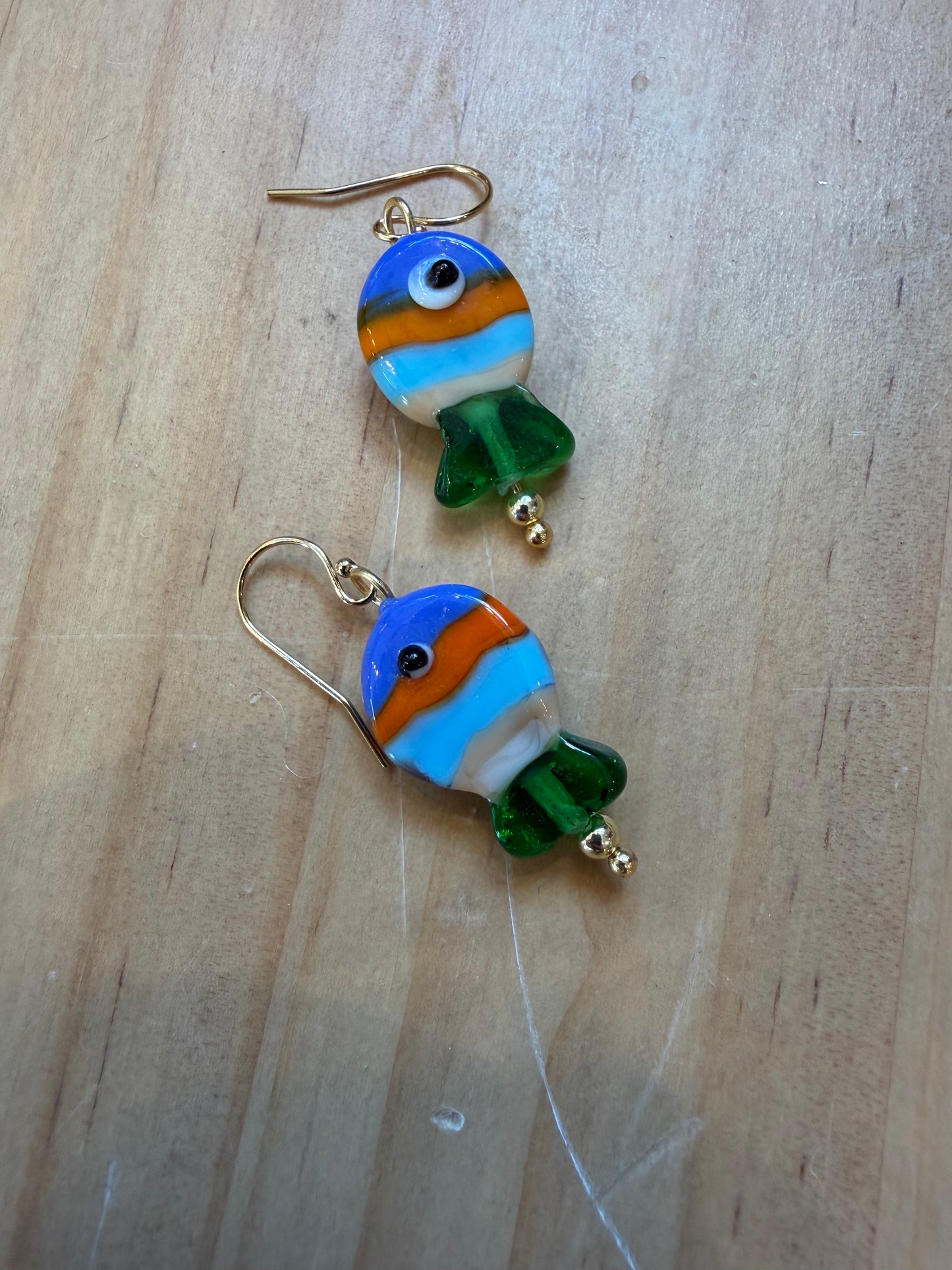 Glass Multicolor Fish Earrings - Brass/GF