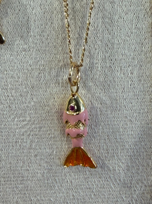 Small Colorful Fish Necklace - Brass/GF