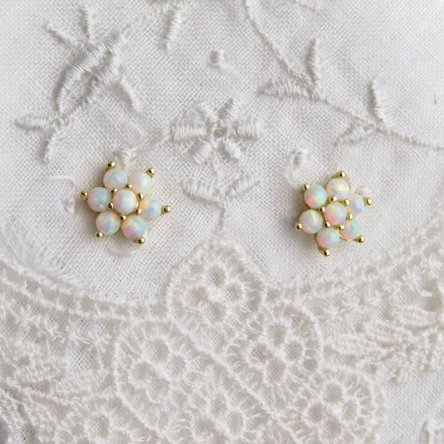 White Opal Flower Post Earrings
