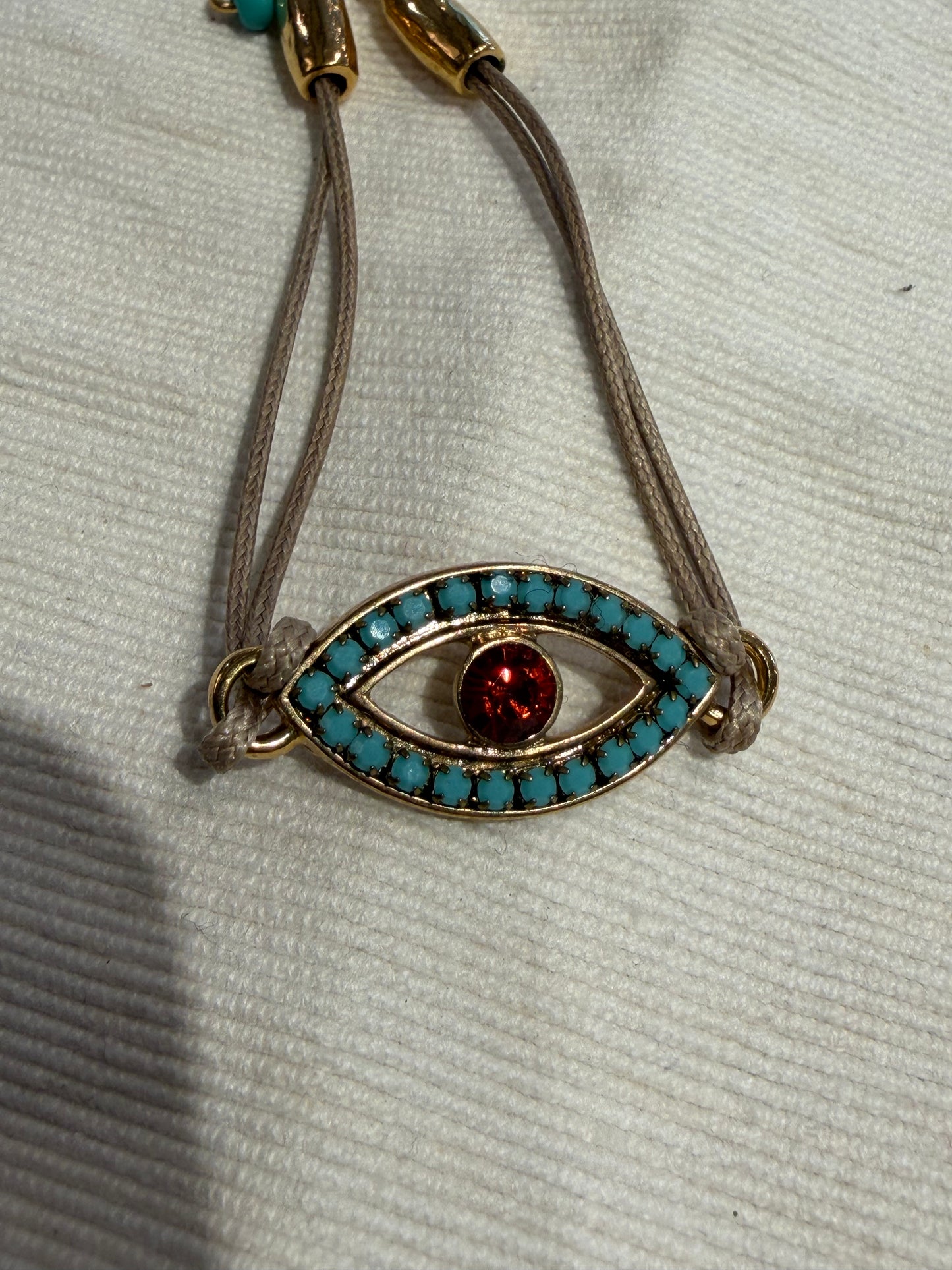 Gold Evil Eye Gem Cord Bracelet