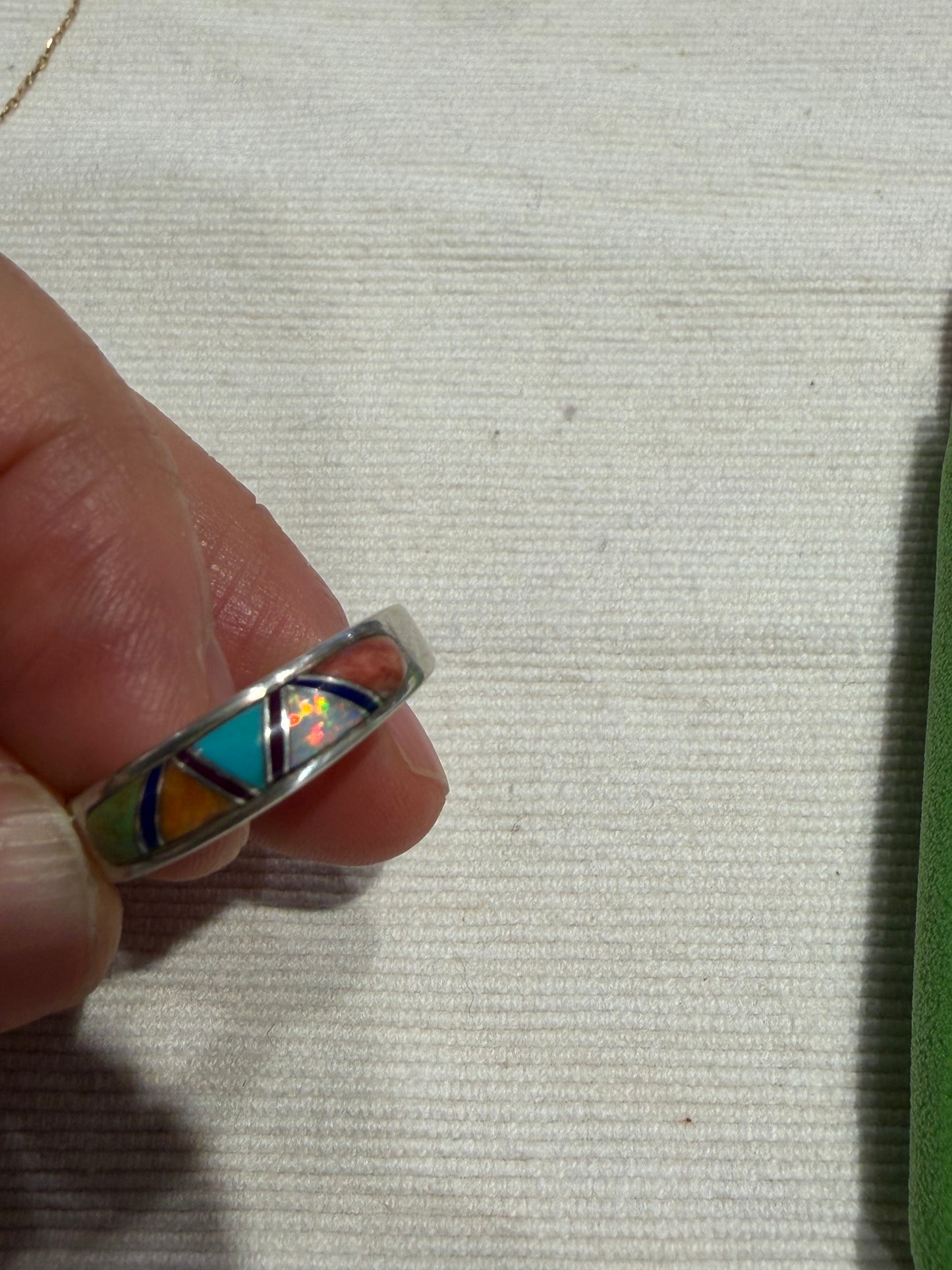 Sterling Inlaid Gems Ring Sz 9