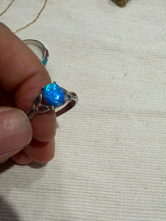 Sterling Opal Celtic Ring Sz 9