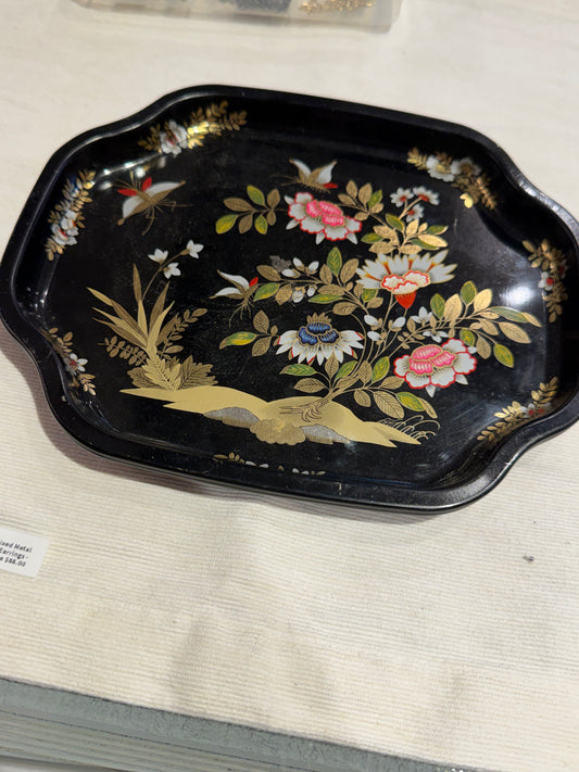 Vintage Black Metal Floral Tray