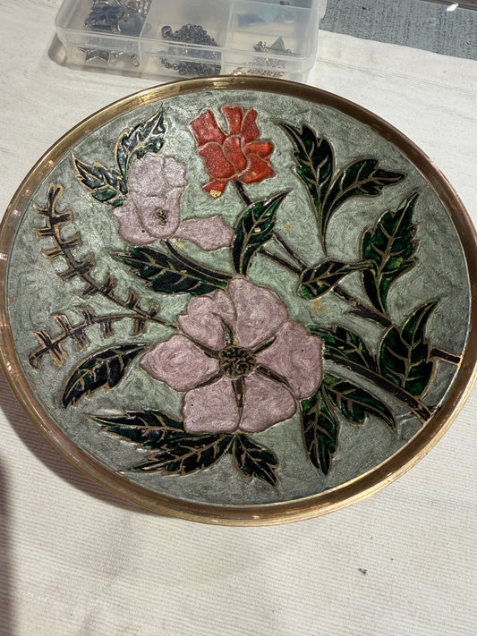 Vintage Brass Painted Floral Dish