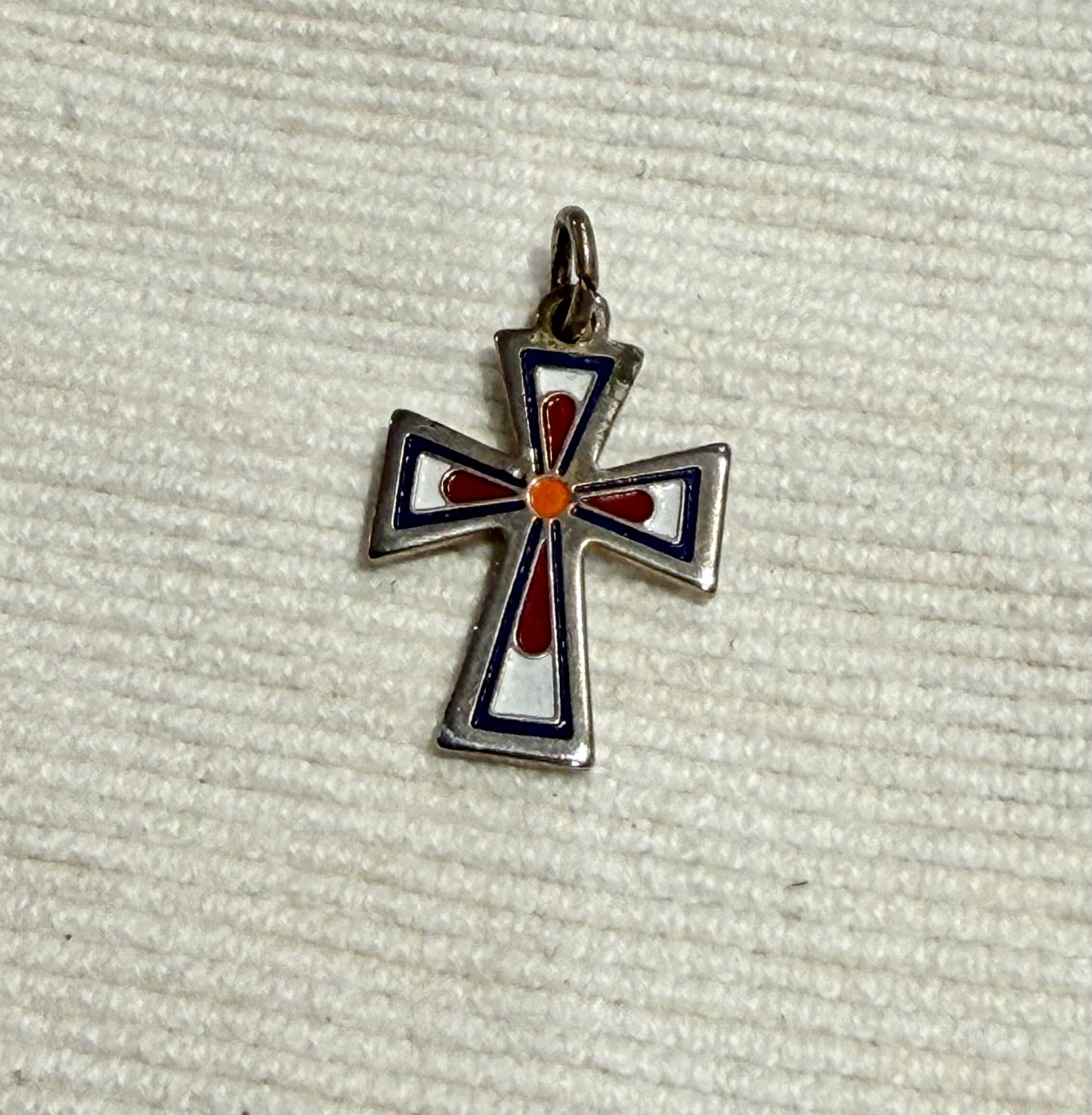 Vintage Enamel Cross Pendant - Sterling