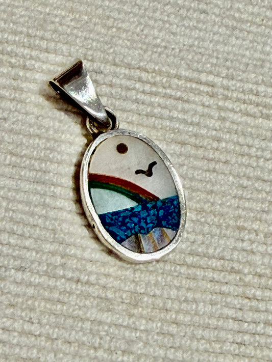 Vintage Pearl Rainbow Scene Pendant - Sterling