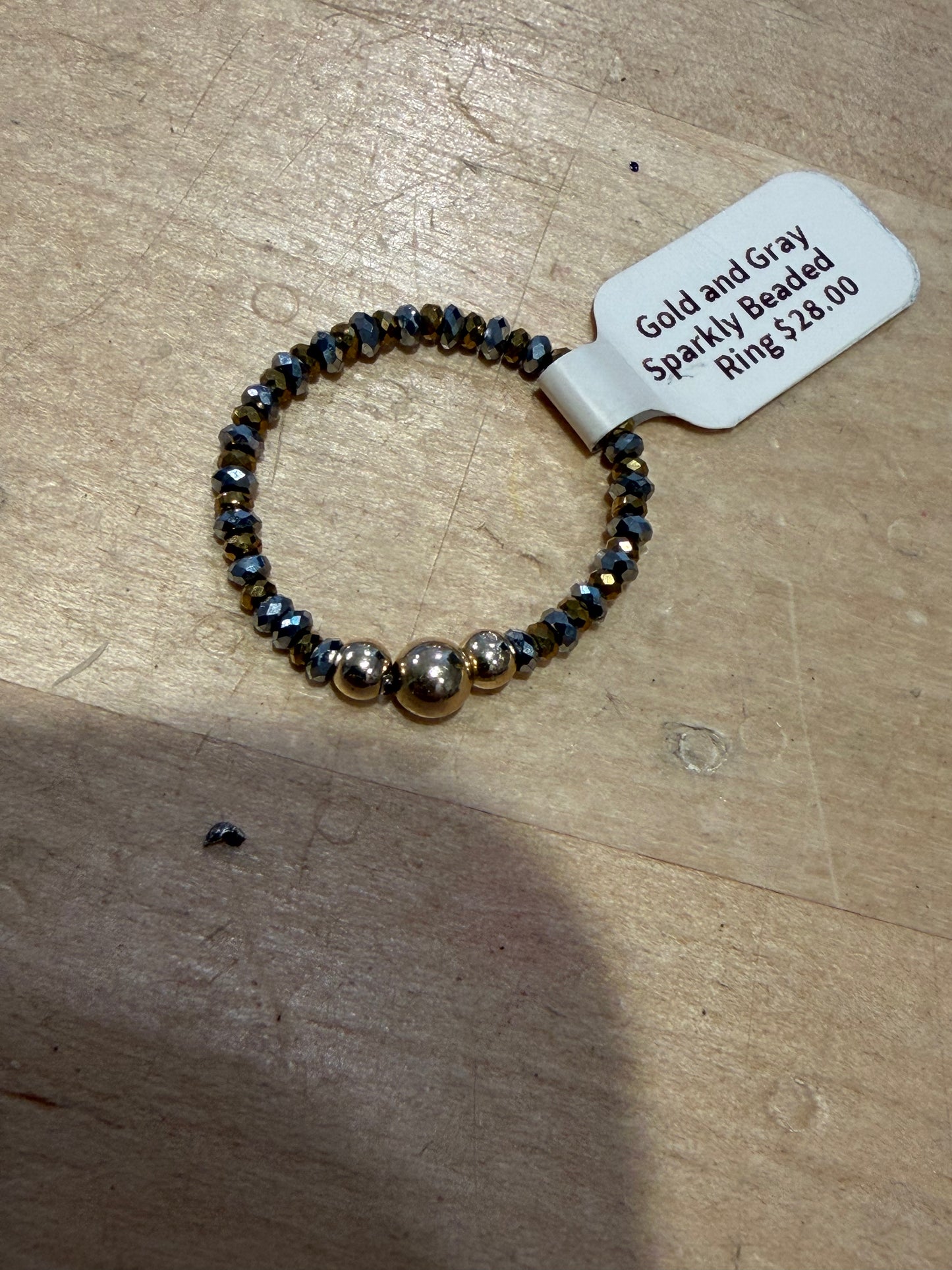 Gold and Gray Sparkly Beaded Ring