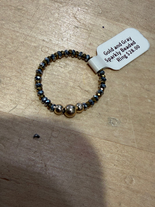Gold and Gray Sparkly Beaded Ring