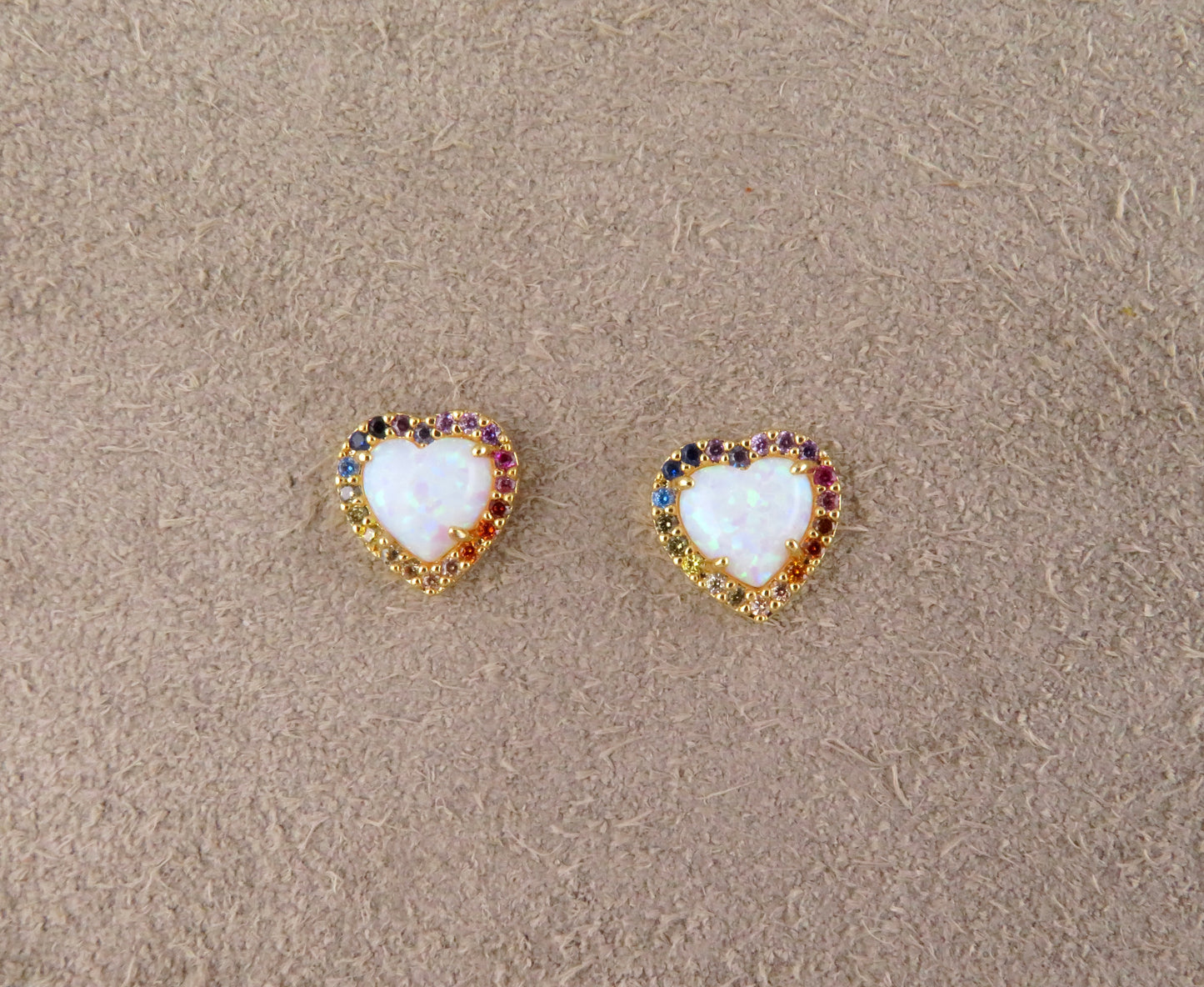 Multicolor Opal Heart Post Earrings