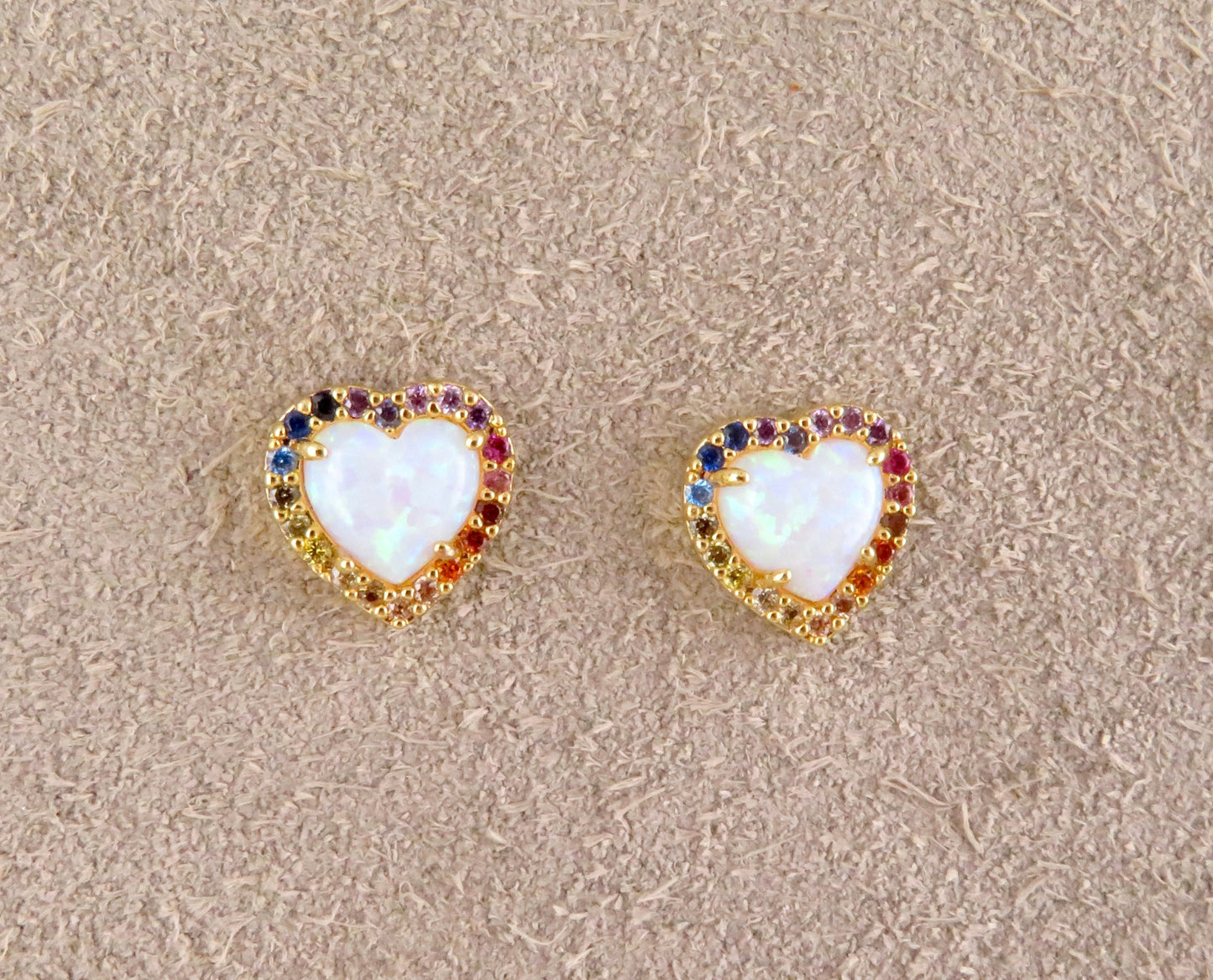 Multicolor Opal Heart Post Earrings