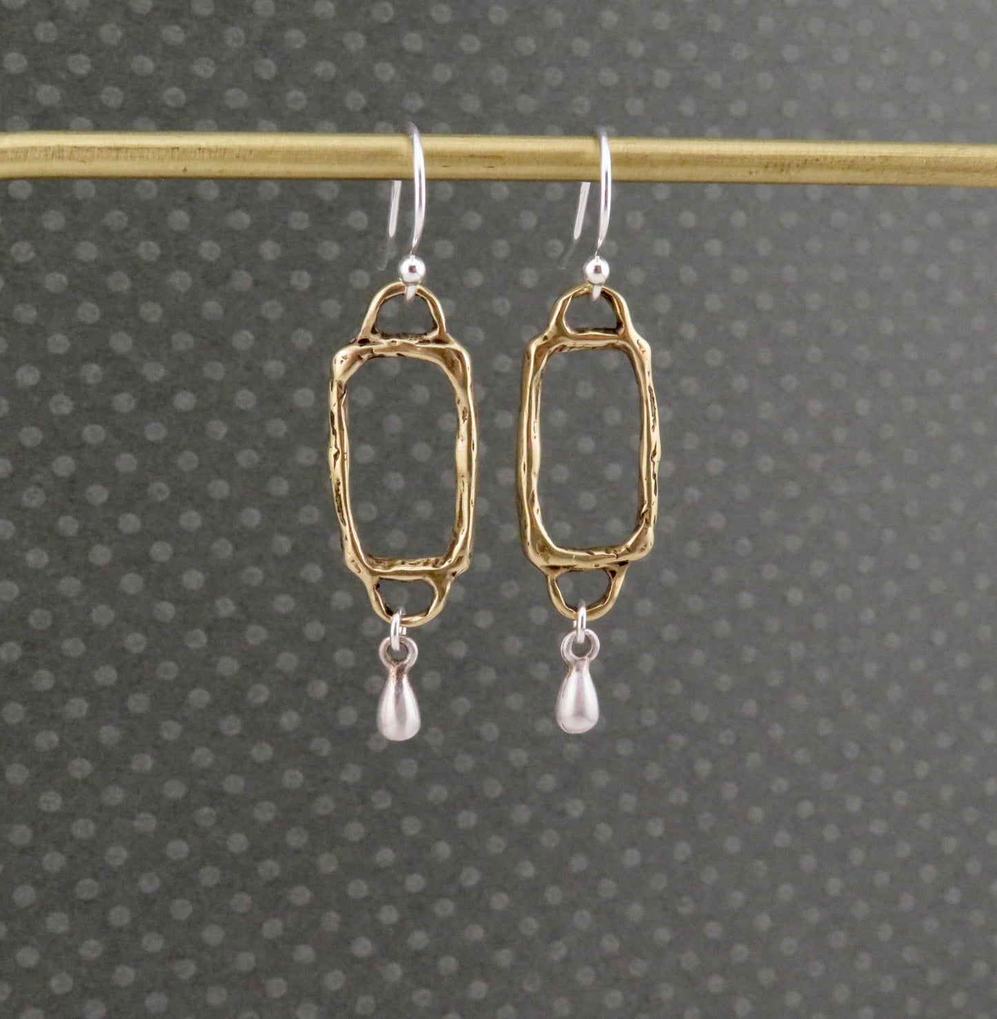 Two Tone Rectangle Link Earrings