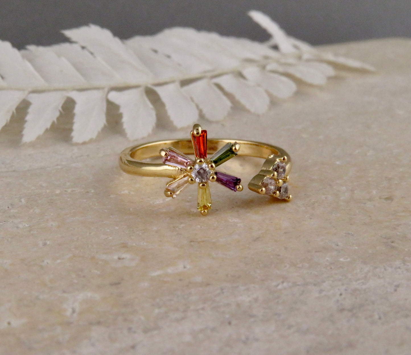Gold Pave Flower Ring - Adjustable
