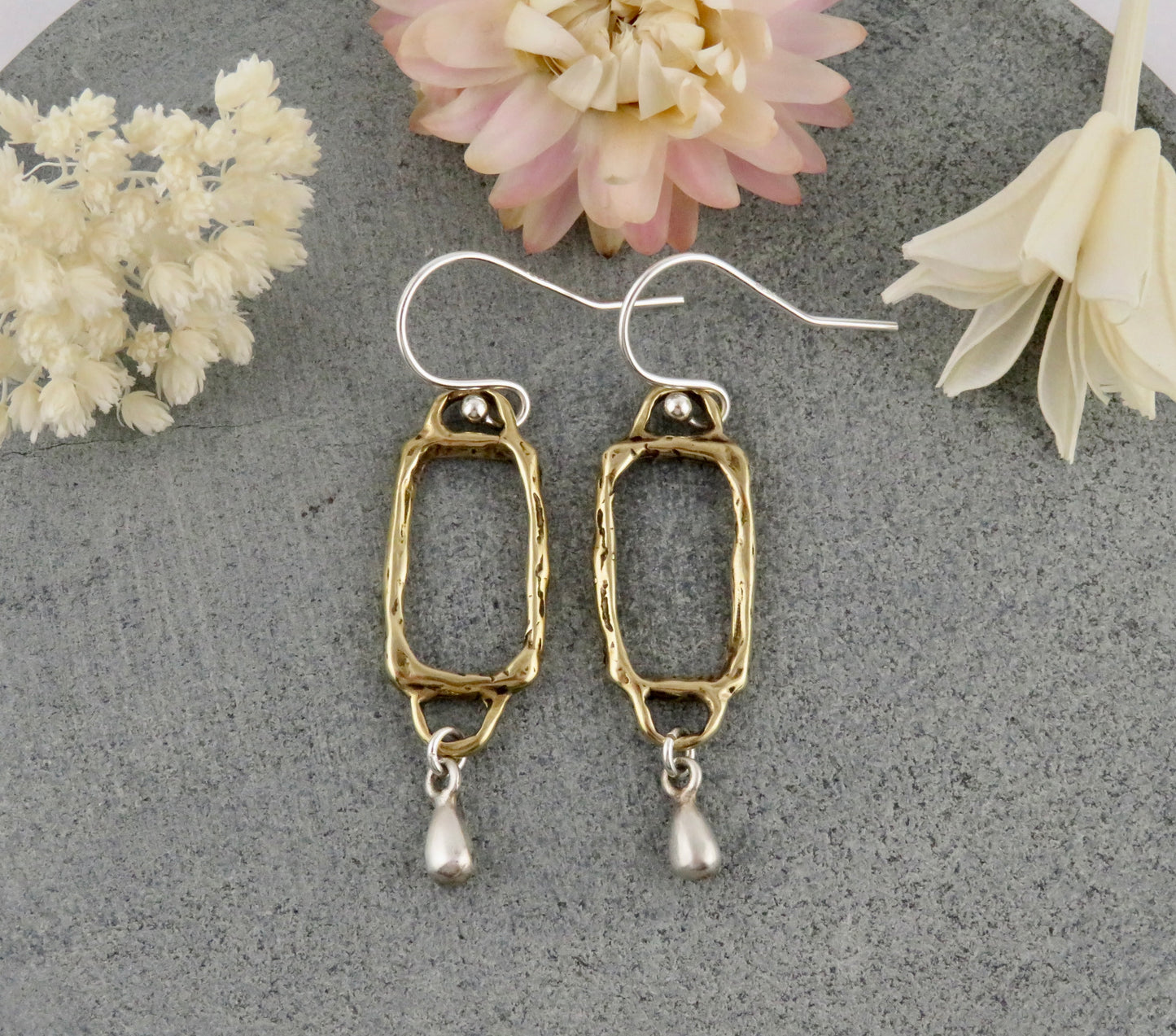 Two Tone Rectangle Link Earrings