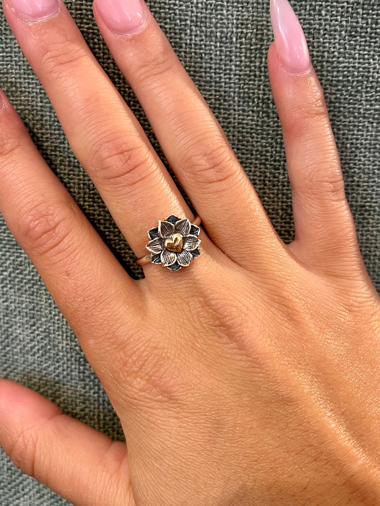 Heart in Lotus Mixed Metal Ring