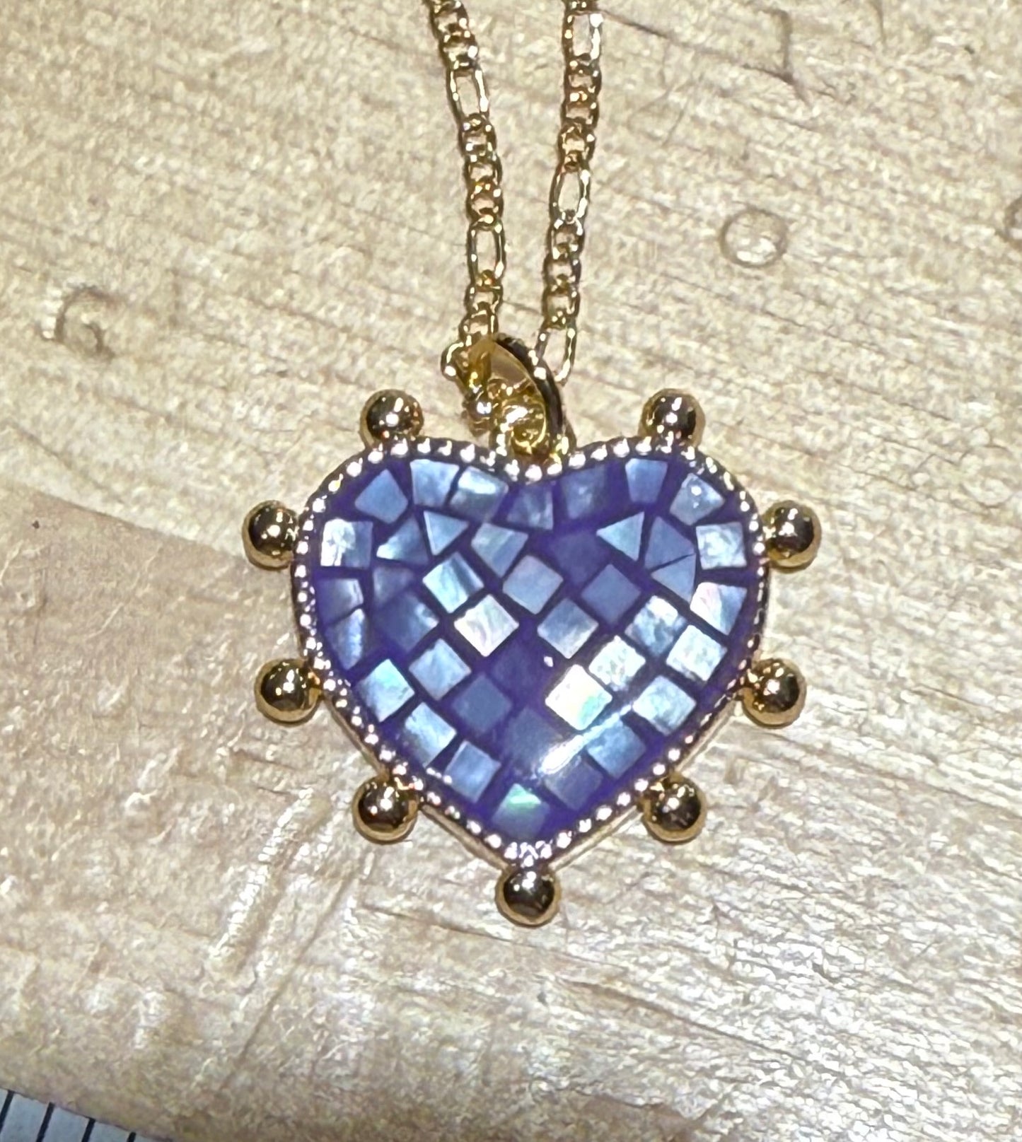 Mosaic Pearl Heart Necklace - GF/Purple