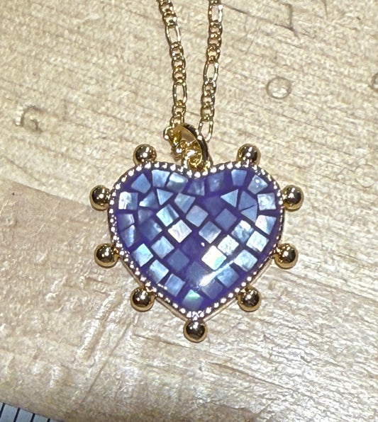 Mosaic Pearl Heart Necklace - GF/Purple