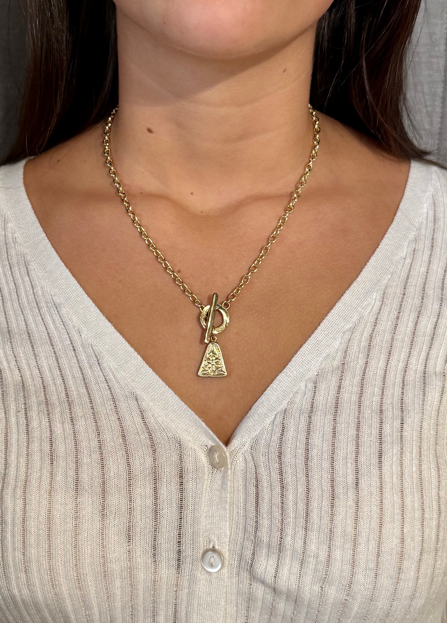 Floral Triangle Necklace - Bronze/GP