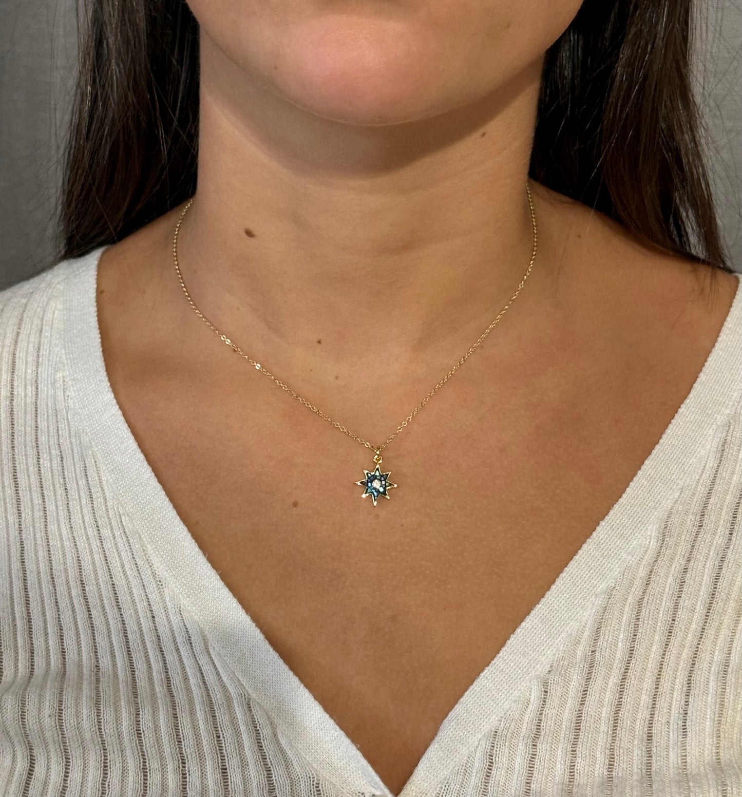 Mosaic Pearl Starburst CZ Necklace - GF/Black