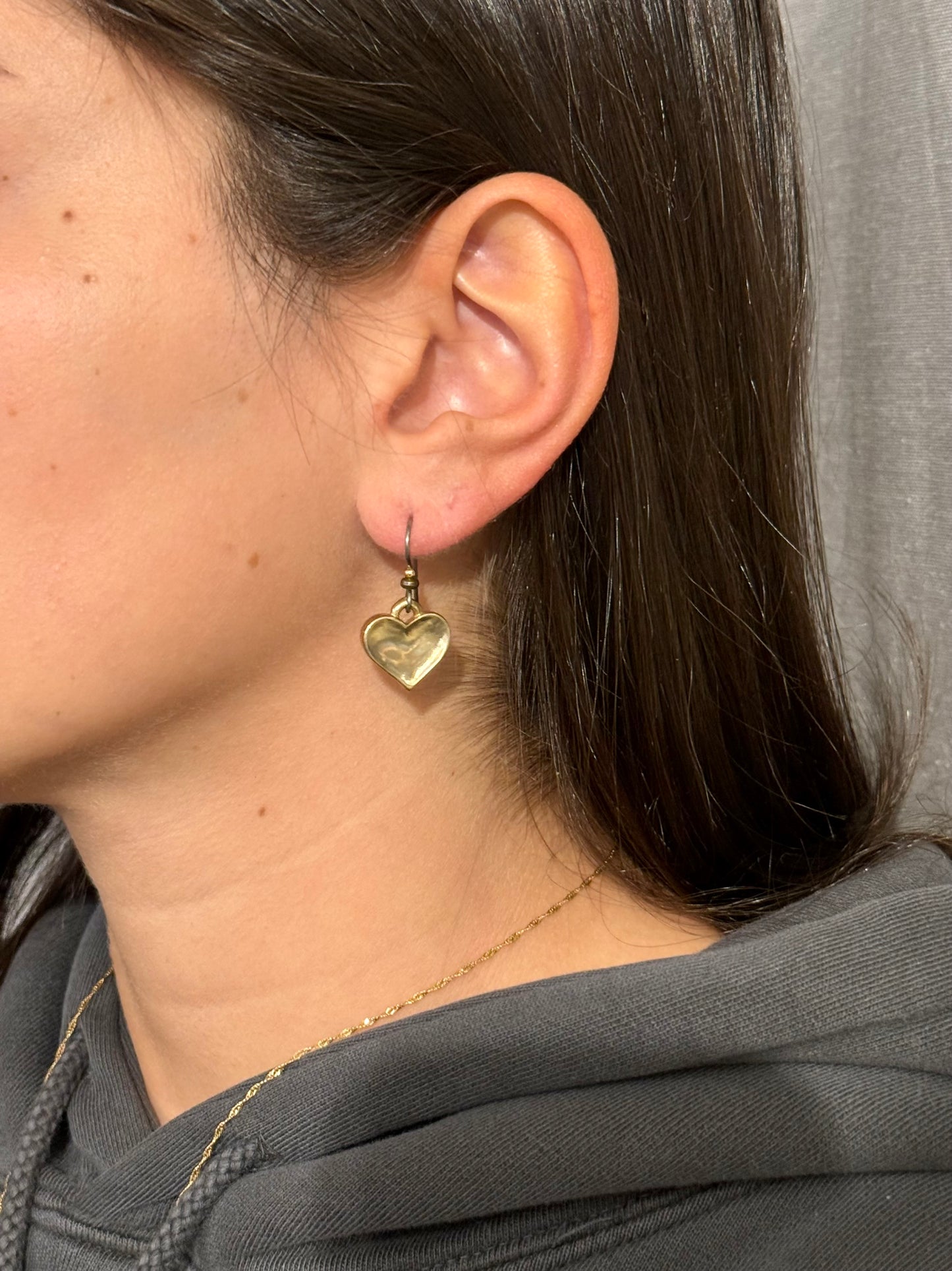 Dimpled Heart Earrings - Bronze/Sterling