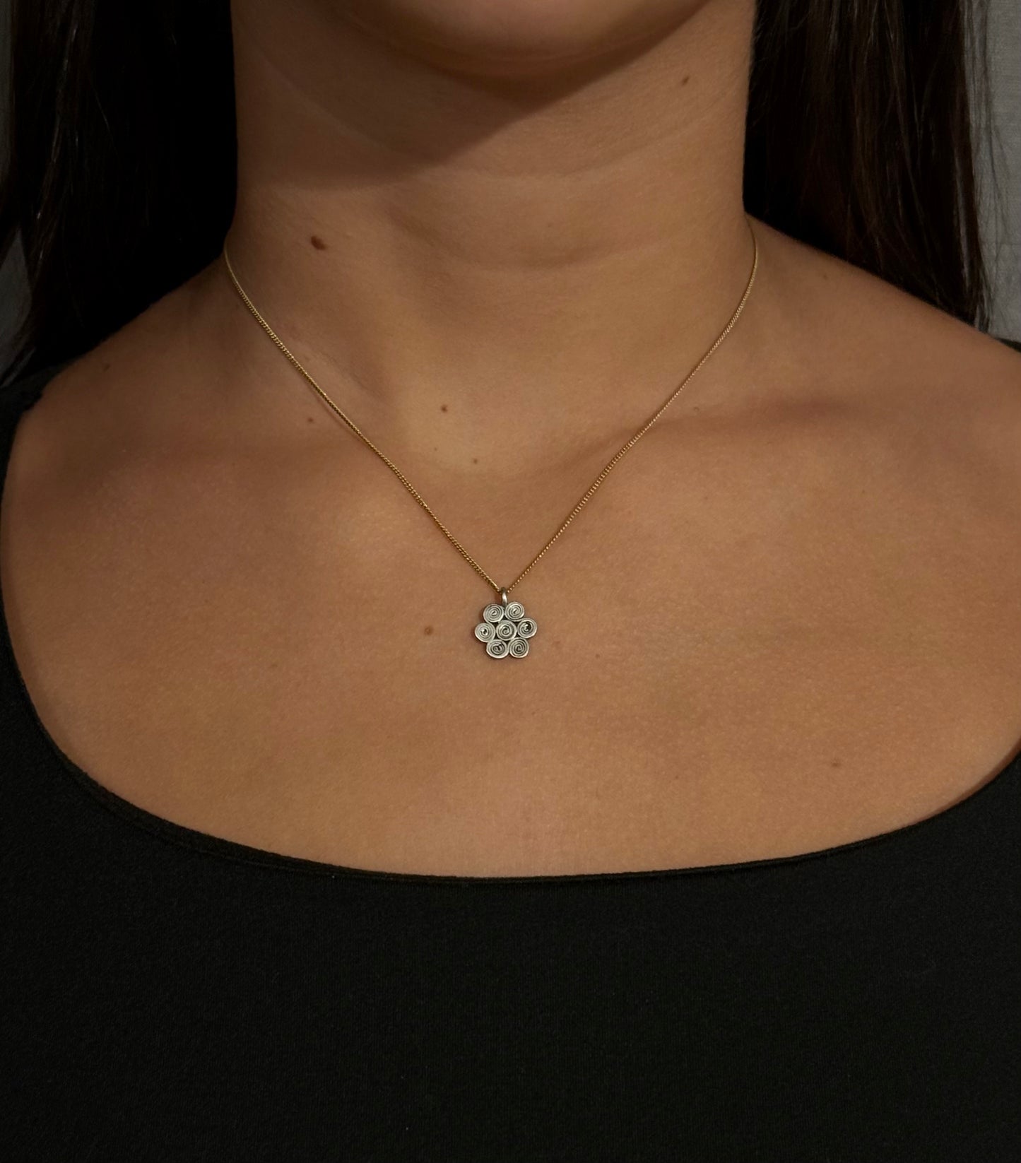 Spiral Flower Necklace - Sterling/GF
