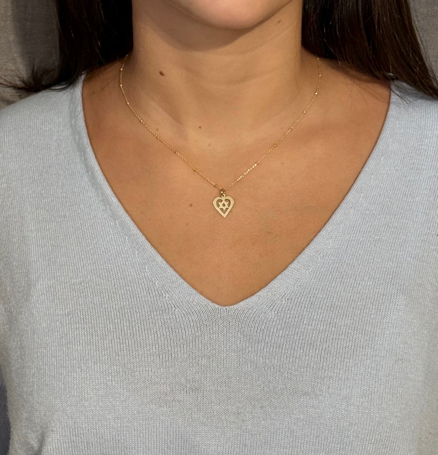 Solid Gold Star of David in Heart Pendant