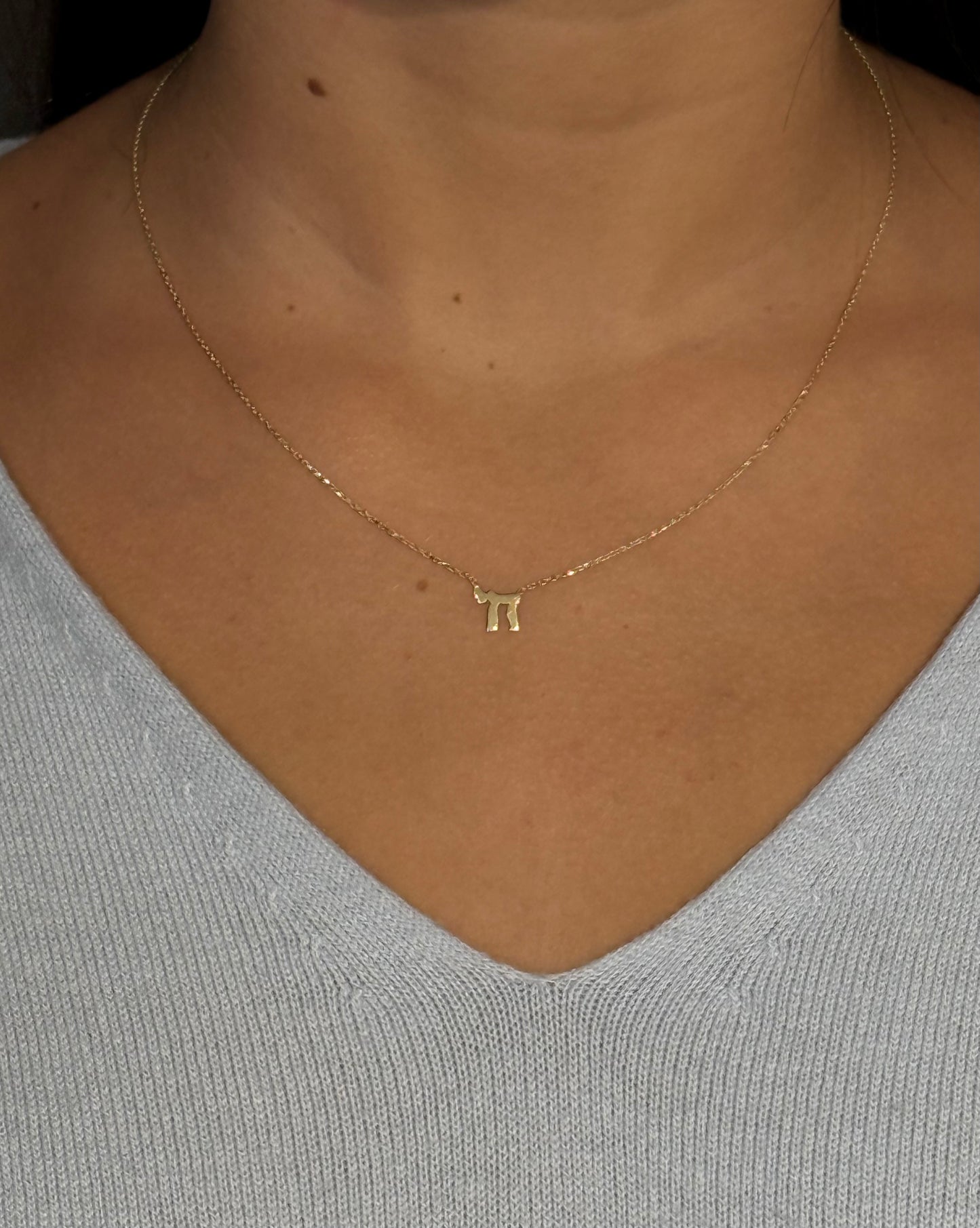 14k Solid Gold 'Chai' Necklace (16-18" Adj.)