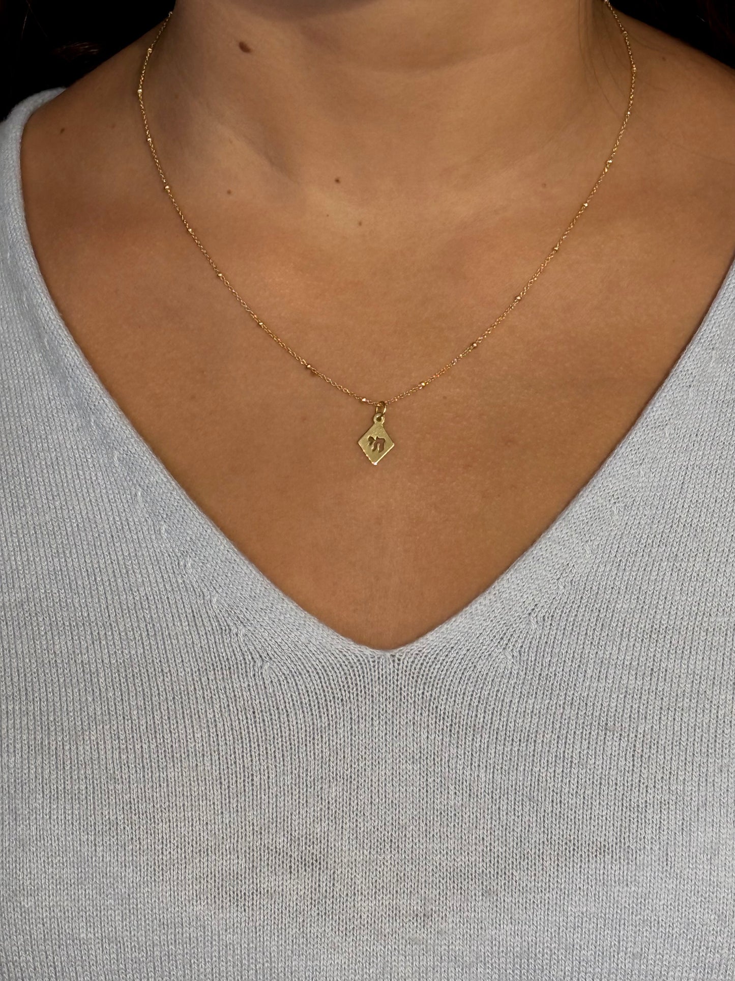 14k Gold Cutout Chai Charm