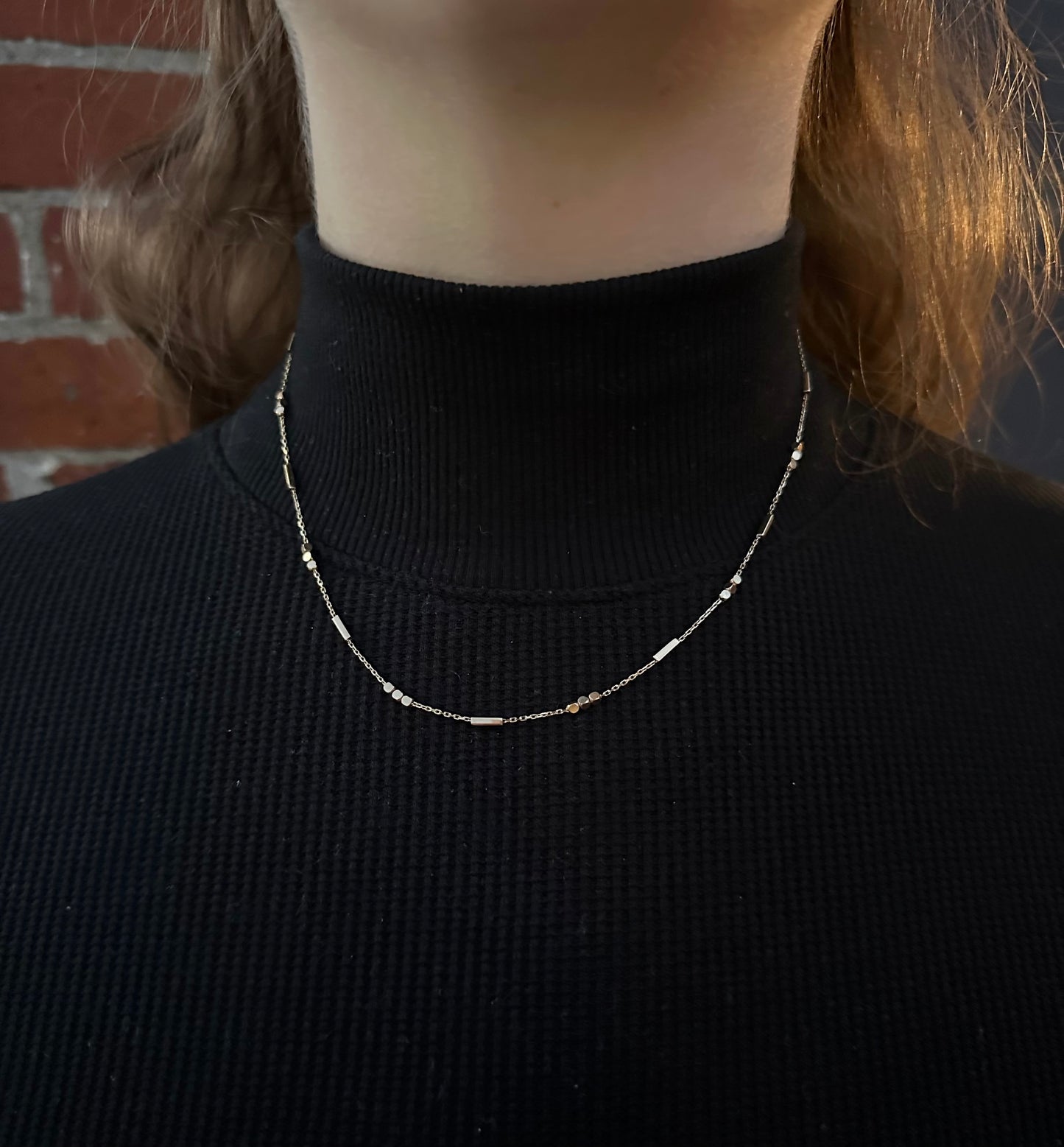 Solid Gold Alternating Beads Chain Necklace