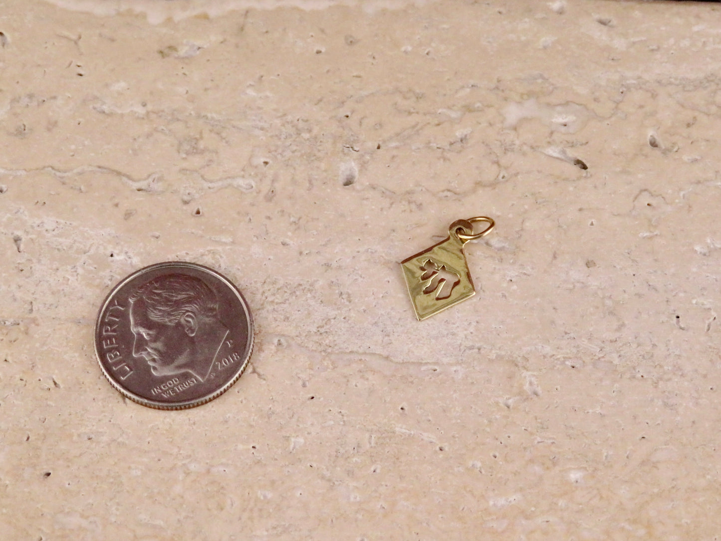 14k Gold Cutout Chai Charm