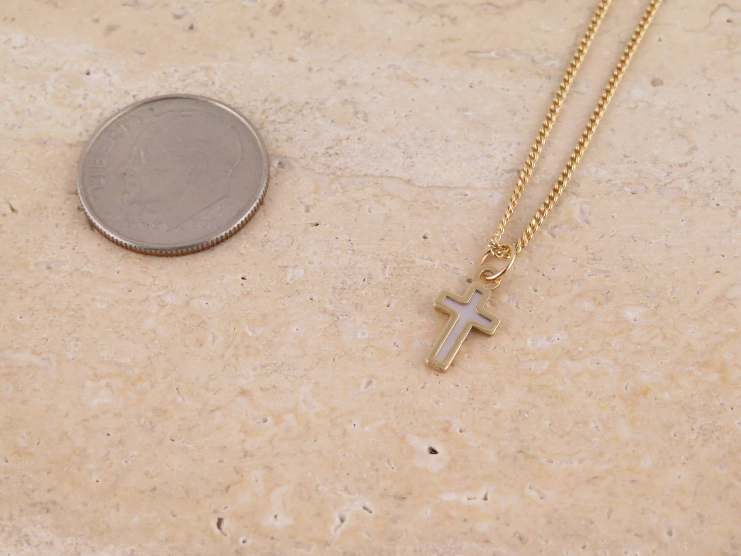 14k Solid Gold Mother of Pearl Cross Necklace