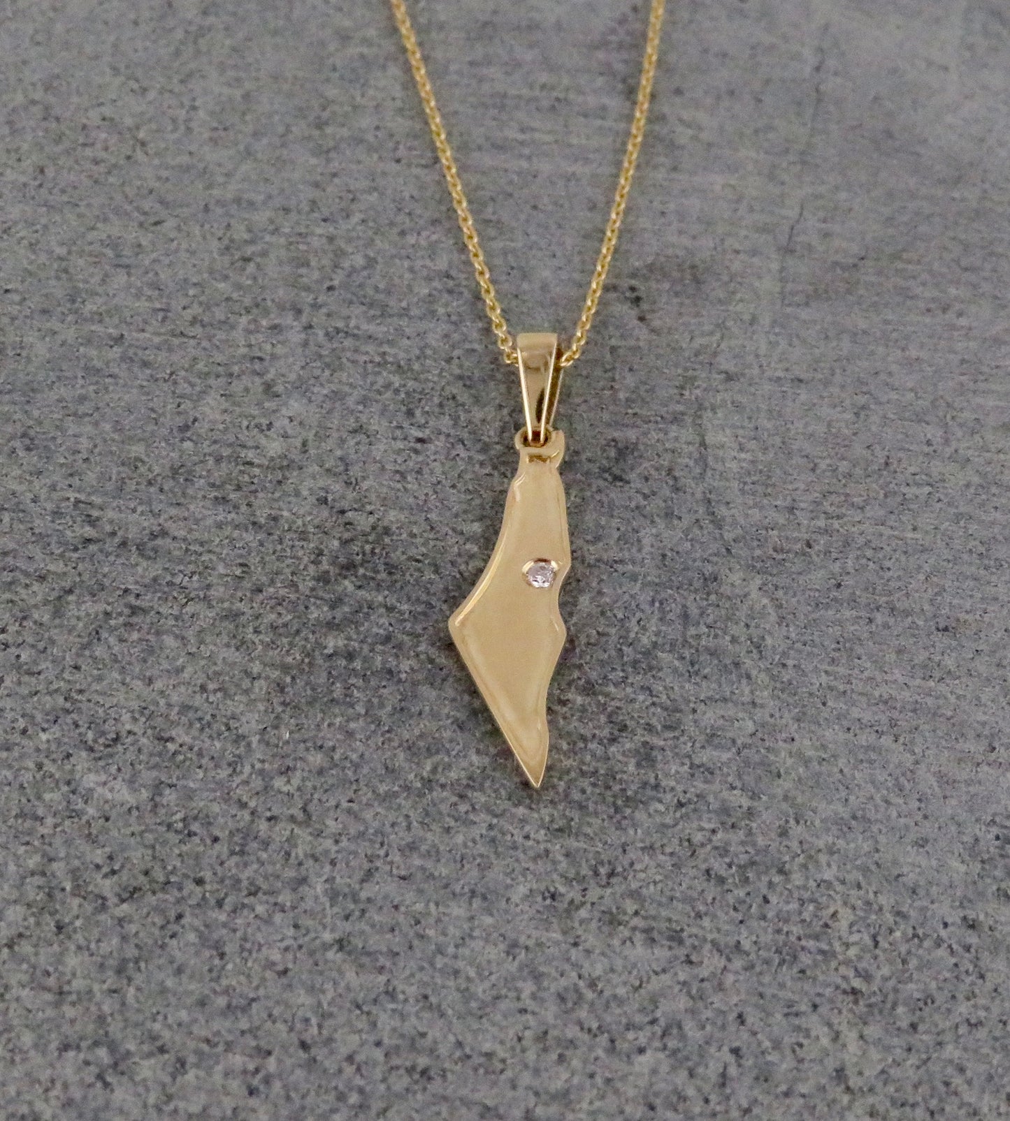 Solid Gold Israel Map Necklace with Diamond