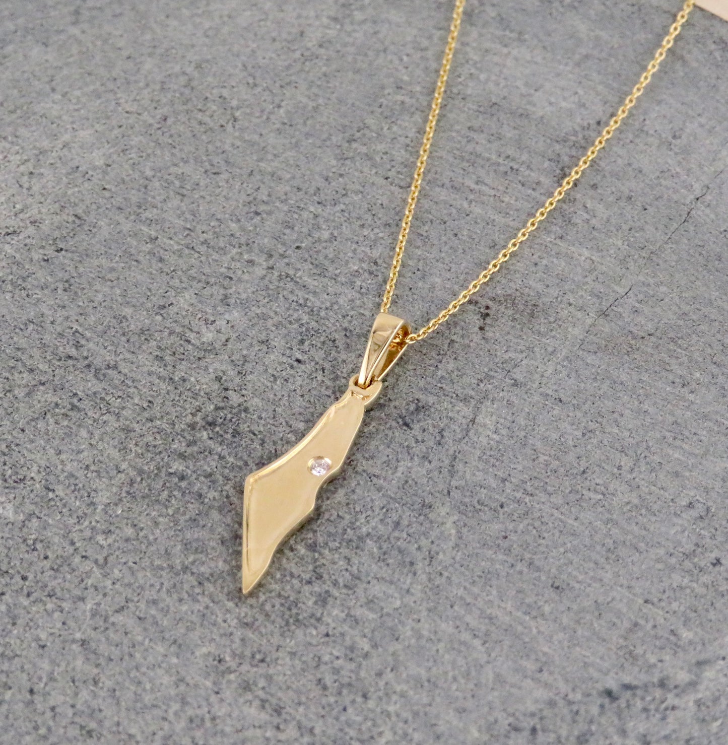 Solid Gold Israel Map Necklace with Diamond
